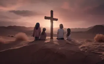 john 3 chapter outline showing four young people sitting before a wooden cross.