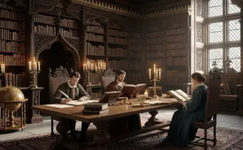 bible study habit people sitting around a large desk studying the bible in a library.