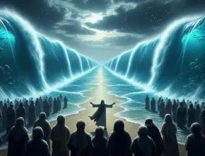 soap bible study: exodus 14:13-14. Israelites standing before the Red Sea as God opens a path through the waters.