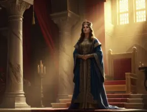 esther untold story. Queen esther standing in anticipation of entrace to the king.