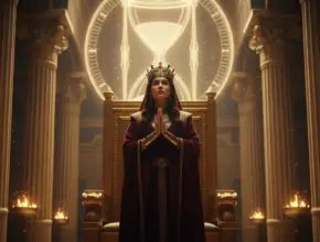 book of esther outline. Queen esther standing in front of the royal throne.