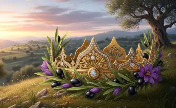 book of james showing the crown of life on a heavenly meadow.