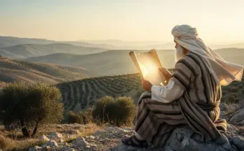 book of psalms. Ancient psalmist reflecting on God’s wisdom at sunrise