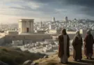 matthew 24 for beginners. Jesus and the disciples looking at the temple from the mount of olives.