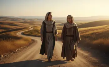 ruth and naomi walking down a dusty road