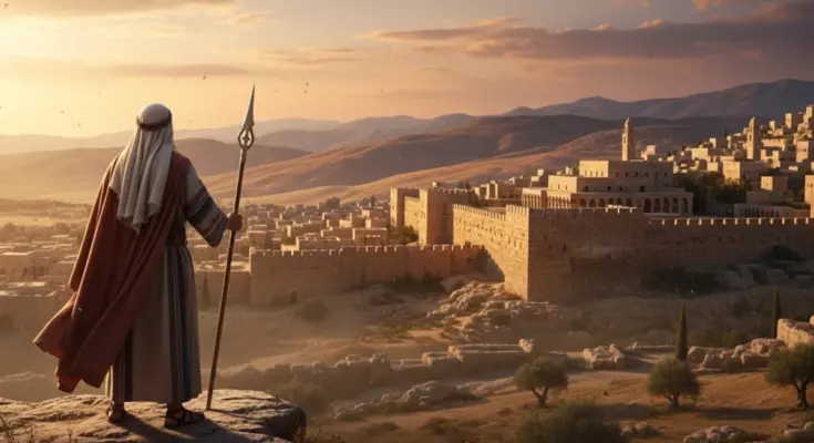 from the book of jeremiah, jeremiah looking at jerusalem from the mount of olives