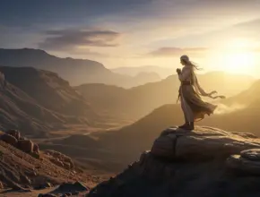 soap bible study isaiah 40:28-31. Isaiah overlooking the valley in a dramatic sunset setting.