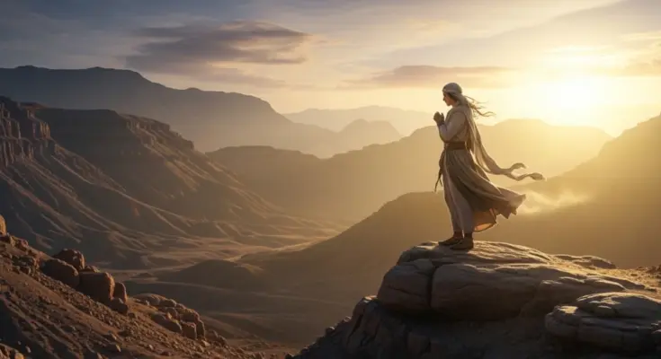 soap bible study isaiah 40:28-31. Isaiah overlooking the valley in a dramatic sunset setting.